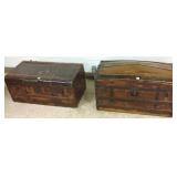 2 antique wood trunks including dome top