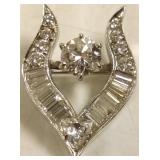 14k white gold brooch set with approx .82 ct round