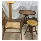 Group including organ stool, oak pedestal,