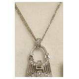 14k white gold & diamond filigree purse pendant on