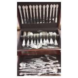 119 pieces of wild rose sterling flatware in case