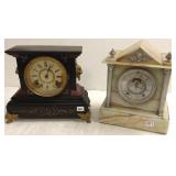 Antique clock in onyx case & an iron case clock