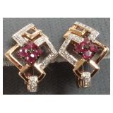 Pair of 14K rose gold earrings set with diamonds