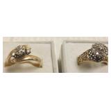 14k fancy gold & diamond cluster ring & a 14k ring
