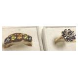 10k gold ring set with diamonds & sapphires &