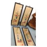 4 oriental inlaid shadow box plaques 40"x 15"