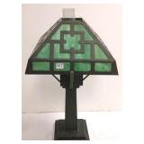 Antique arts & crafts green metal slag glass oil