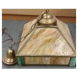 18" antique arts & crafts slag glass hanging