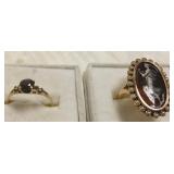 2 antique 10k rings- 1 set with enamel plaque &