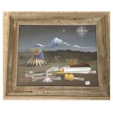 Barnwood framed signed oil on board approx. 16" x