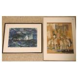 2 framed modern original artworks 17" x 21 1/2"