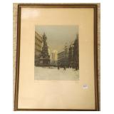 Framed pencil signed colored etching; image