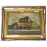 Antique framed still life oil on board; image
