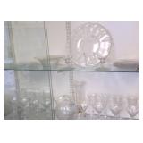 Group of Rosepoint etched stemware, pitcher & a