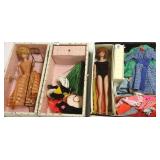 2 vintage bubble cut Barbies in cases with clothes