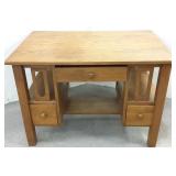 Mission oak library table with bookshelf sides
