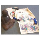 Approx 18" cast iron Buddha & oriental