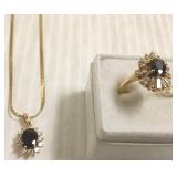 14k diamond & blue sapphire pendant on 14k gold