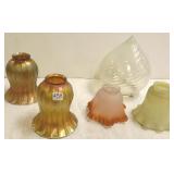 Group of art glass shades including 1 Quezal