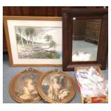 Group including antique framed items, some