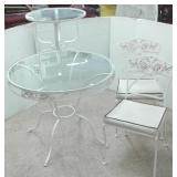 Vintage metal & glass table with 2 chairs &
