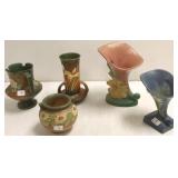 5 Roseville vases- dahlrose, freesia, etc