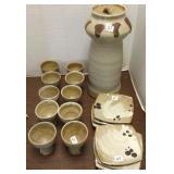 16 1/2" signed studio pottery jar with plates &