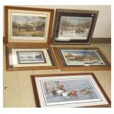 5 framed wildlife prints including signed &