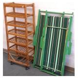 Vintage wood rolling shelf & 2 folding shelves