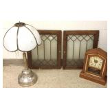 2 arts & crafts doors, reverse painted clock & a