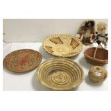Group of baskets, Kachina, & an Eskimo doll, etc.