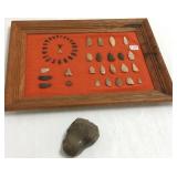 Framed grouping of stone points & a stone