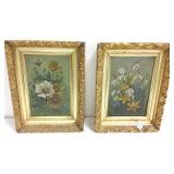 2 ornately framed initialed antique still life