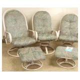 3 vintage Homecrest chairs & 2 footstools