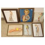6 framed vintage pinup prints