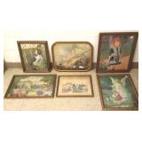 6 vintage framed prints etc. including Fox