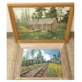 2 artist signed paintings- one on reverse