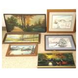 6 vintage Northwoods style etc. paintings- 4