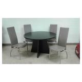 Mod round pedestal table with 4 high back chairs