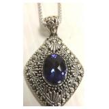 Fancy signed sterling pendant on chain set with