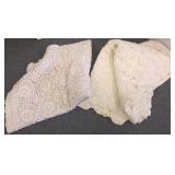 2 hand crocheted coverlets, etc