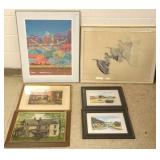 6 assorted framed prints, etc including signed