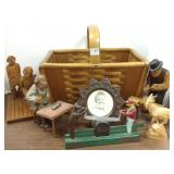 6 wood carvings with basket- Swedish, etc: all