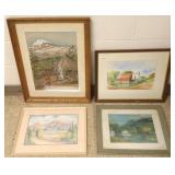 4 signed framed watercolors