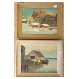 2- vintage 9" x 12" oil on board paintings of