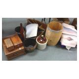 Group including inlaid wood box, small boat