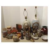 2 pottery lamps & group of studio pottery- most