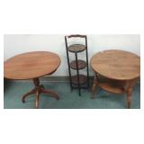 2 round tables & folding muffin stand