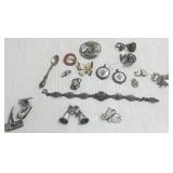 Group sterling & silver jewelry including enameled