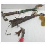 Gunstock war club & brass pipe tomahawk